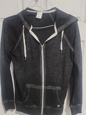 bp Women's Black Zip-Up Hoodie with Cream Drawstrings